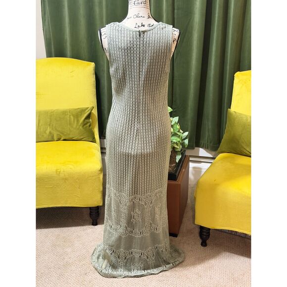 Vintage Damainou Metallic Knit Evening Set – Maxi Dress & Jacket Sage Silver, M - Picture 6 of 10